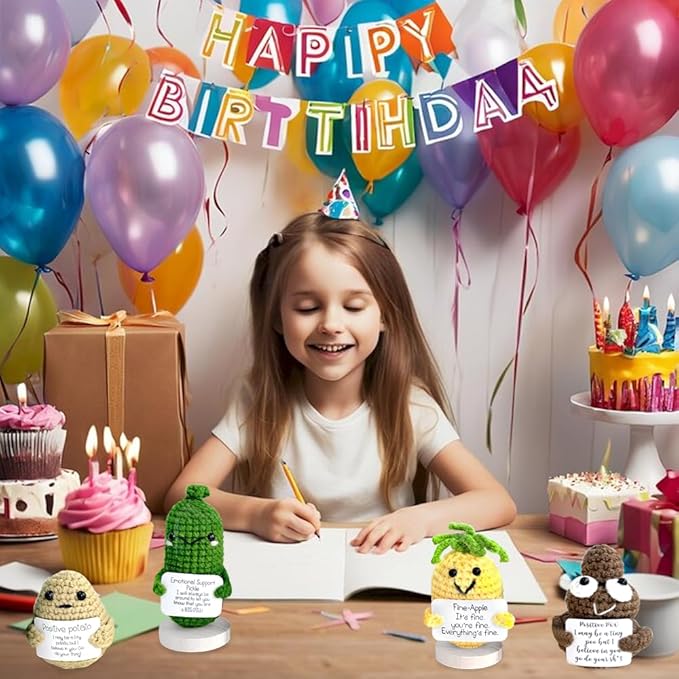 4PCs Emotional Support Crochet Set | Positive Potato, Emotional Support Pickle, Positive Poo, Pineapple | Emotional Support Coworker, Cool Things for The Office, Funny Office Decor, Cheer Up Stuff