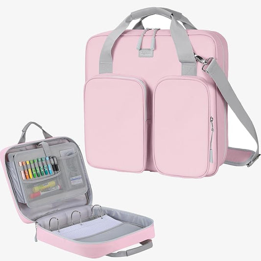 3 Inch 3 Ring Zipper Binder with Shoulder Strap & Handle & Multi-Pocket - 3" Binder with Zipper for School Girl & Boy, Compatible with 13-Inch Laptop MacBook/Tablet-Patent Design-Pink02