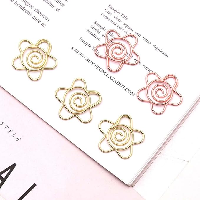OWLFAVO 30pcs Drawn Flower Shape Paper Clips with Clear Box, Rose Gold and Yellow Gold, Funny Cute Paperclips Bookmarks Planner Clips for Fun Office Supplies School Gifts Wedding Decoration