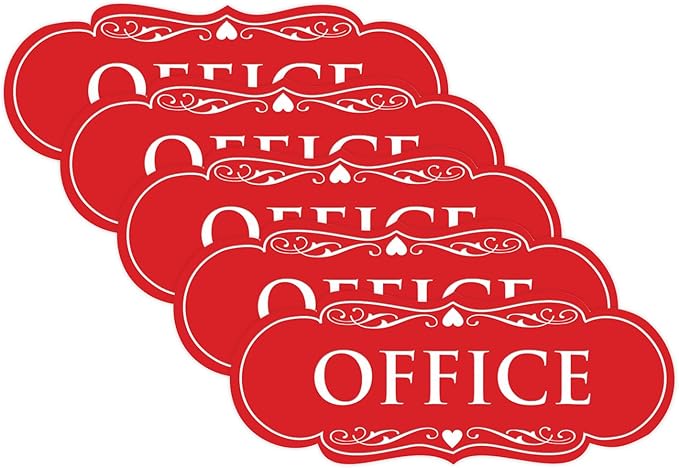 All Quality Designer Office Sign | Easy Installation - Red - Large (5 Pack)