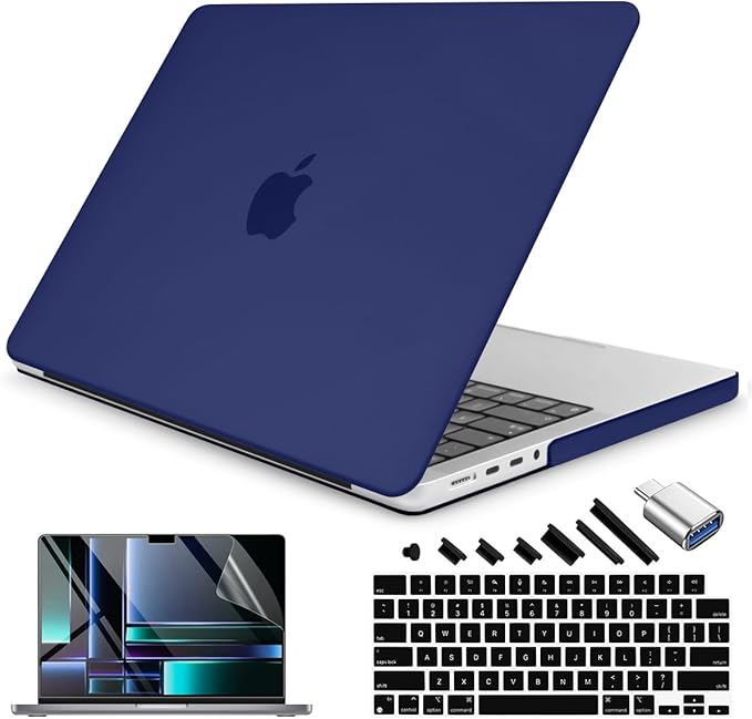 Teryeefi for MacBook Pro 16 Inch Case M4 M3 M2 M1 2025 2024-2021 Release A3403 A3186 A2485 A2780 A2991 Model, Matte PC Hard+Keyboard Cover+Screen Protector+Type C Adapter, Frosted Navy Blue