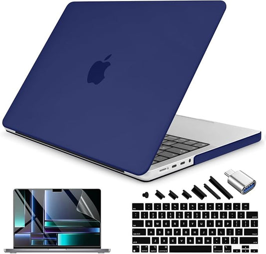 Teryeefi for MacBook Pro 16 Inch Case M4 M3 M2 M1 2025 2024-2021 Release A3403 A3186 A2485 A2780 A2991 Model, Matte PC Hard+Keyboard Cover+Screen Protector+Type C Adapter, Frosted Navy Blue