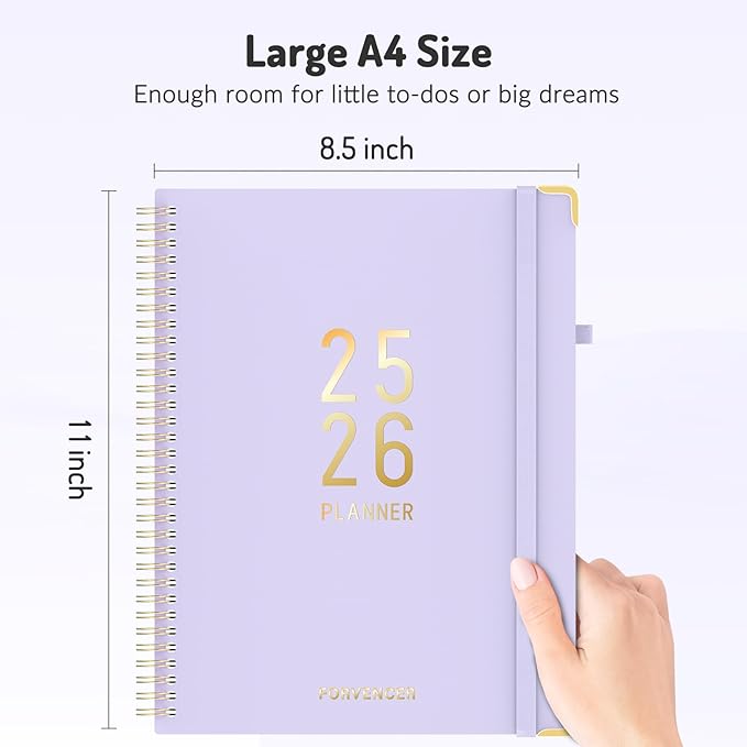 Jul 2025 -Dec 2026 Planner, Forvencer Academic Planner 2025-2026, 18 Month Daily Planner, 8.5" x 11", Weekly & Monthly Agenda Book, Hardcover Calendar Book, School Supplies for Student,Beige