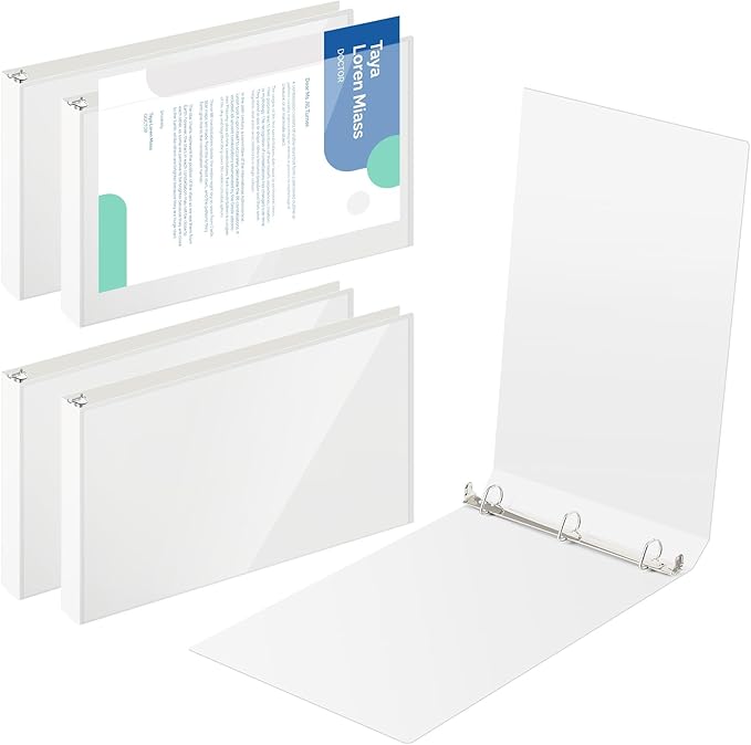 4 Pcs 11 x 17 Inch View Binders 1 Inch 3 Rings Slant Heavy Duty View D Ring Binders Economy Holds 11" x 17" Paper for Artwork Blueprints, Office, Home, Work Places (White)
