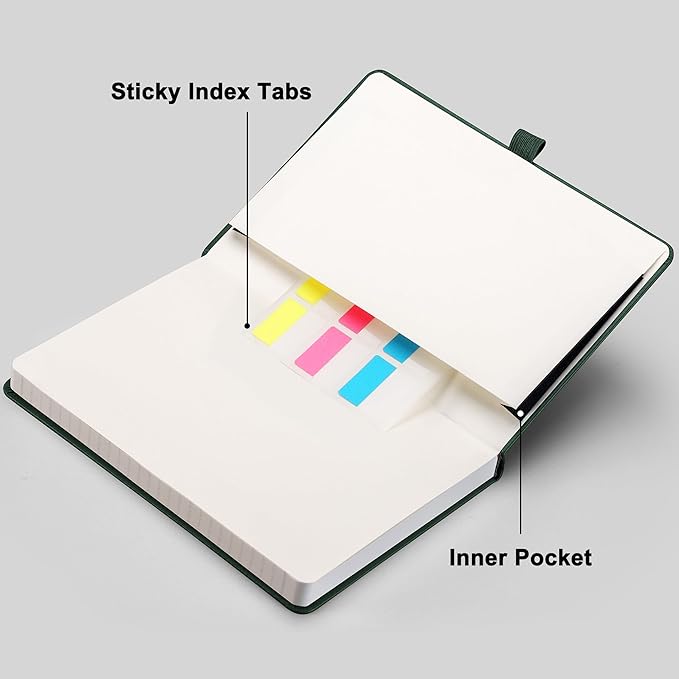 RETTACY Graph Grid Paper Notebook, 192 Pages, A5 Medium Size (5.7'' x 8.3''), 5 Squares per Inch, Leather Hardcover, 100 GSM Thick Paper, for School, Students, Math, Engineering (Dark Green)