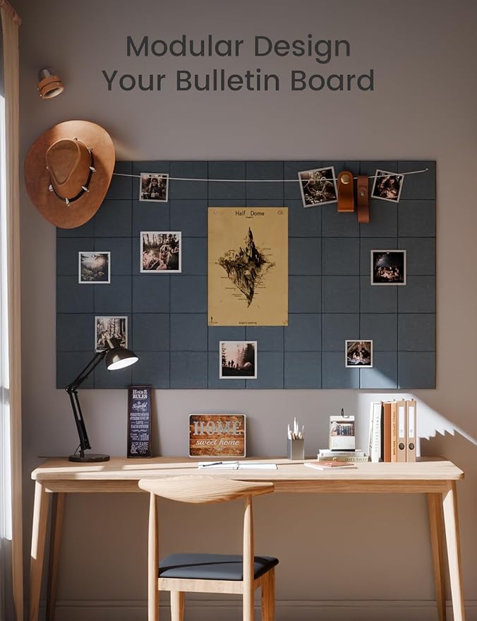 Large Felt Bulletin Board 48" x 36" Cork Board Alternative-12 Pack with 70 Safe Removable Adhesive Tabs, Cork Boards for Walls for Home Office Classroom Pin Board-Deep Charcoal Blue