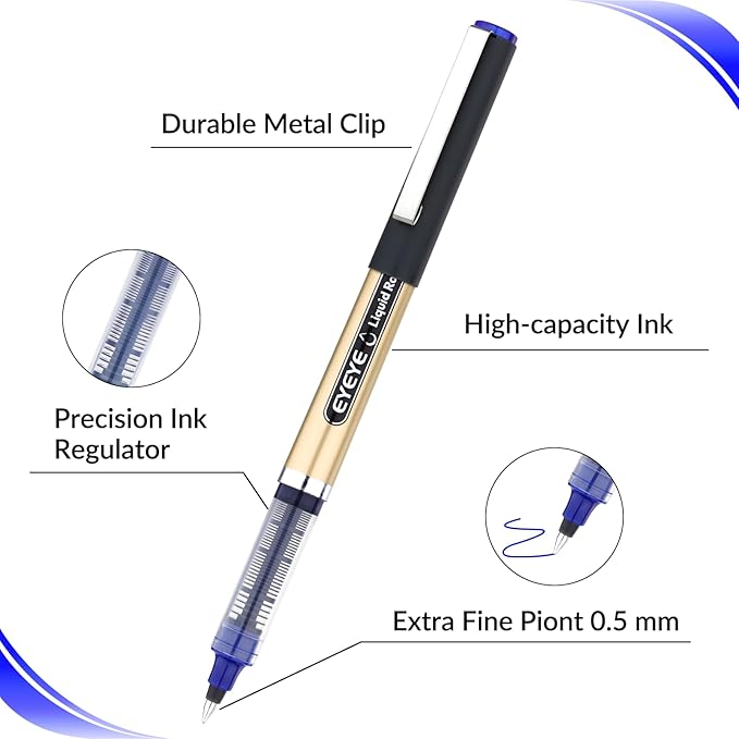 EYEYE 0.5mm Extra Fine Point Rollerball Pens 6 Black 6 Blue, Quick Dry Liquid Ink, Smooth Writing Fine Tip Pens for Journaling, Note Taking, Office & School Supplies