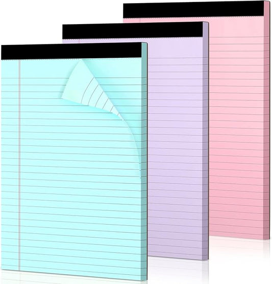 Colored Legal Pads, 3 Pack Writing Pads 8.5 x 11 inch, Micro Perforated Notebooks with Sturdy Back, Wide Ruled, 30 Sheets Per Writing Pad for School, College, Office, Professional (Blue/ Pink/Purple)
