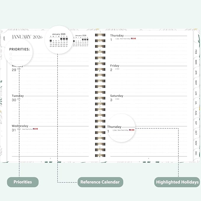 2026 Planner, Weekly and Monthly Calendar Agenda Book, Jan 2026 - Dec 2026, Hardcover Planning Academic Planner for Office School Supplies and Desk Accessories - Letter Size (8.5'' x 11'')