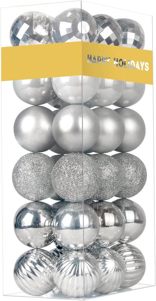 Silver 1.6" Small Christmas Balls Christmas Tree Decoration Ornaments Shatterproof Hanging Balls for Birthday Halloween Holiday Wedding Decorations Set of 36pcs