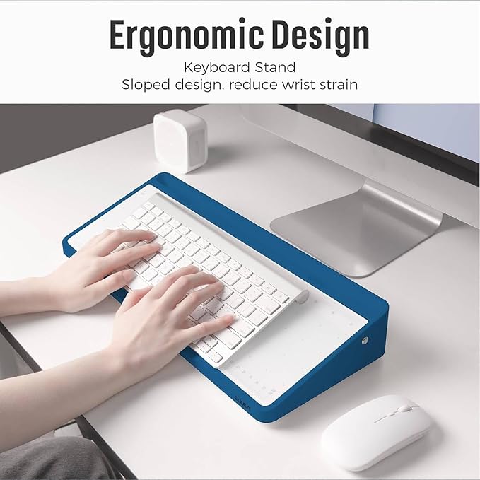 LOUKIN Glass Desktop Whiteboard, 15.3" x 5.6" Dry Erase Desk Board with Dotted and Graduated Surface, Desktop Buddy, Great for Design and Drawing, 3 Markers and 1 Dry Erase Eraser Included (Blue)