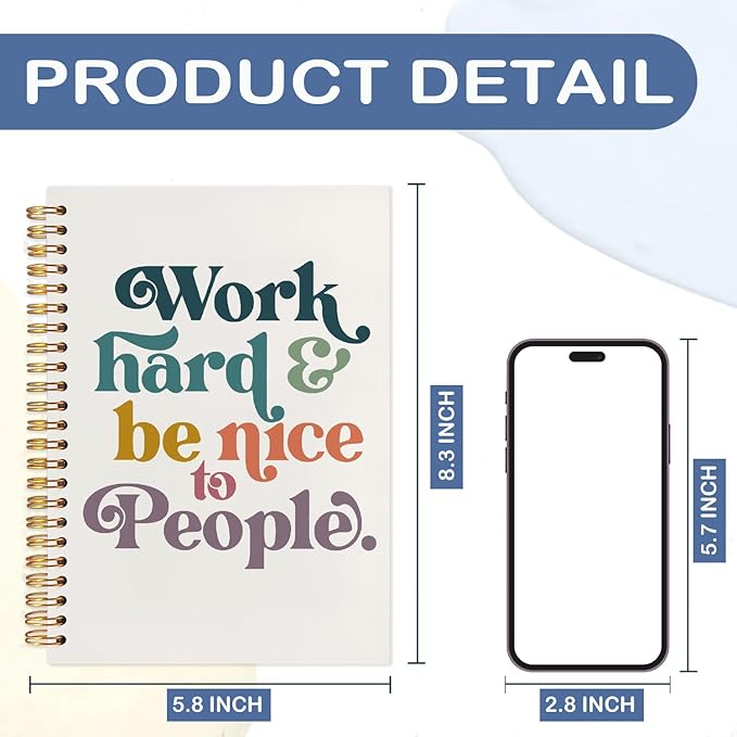 SNNDER Work Hard and Be Nice To People Motivational Journal Notebook, Inspirational Affirmation Journal for Women, Encouragement Kindness Gifts Hardcover Spiral Notebooks 5.5x8.3 Inch