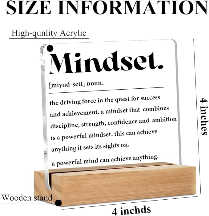 Inspirational Mindset Decor Acrylic Sign, Motivational Home Office Desk Table Decor Acrylic Plaque, Shelf Cubicle Desktop Art Decoration, Inspirational Gifts for Women Colleague Friend