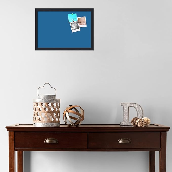 PinPix 19x13 Inch Cork Bulletin Board. This Decorative Framed Pin Board Comes with Navy Pastel Design and a Satin Black Frame. Ideal for Home Office Decor or Message Board (PinPix-1811)