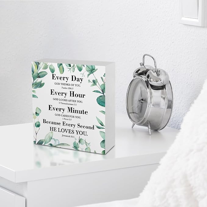 Inspirational Christian Office Supplies Rustic Desk Decor Motivational Religious White Wooden Box Sign Farmhouse Wood Plaque Scripture Bible Verse Cubicle Accessories Home Shelf Table Decorations