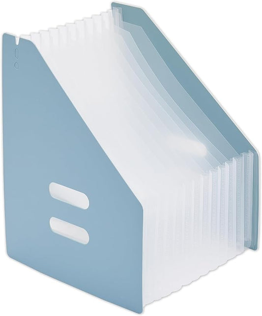 Y YOMA 2 Pack Expanding Magazine Holder with 13 Pockets | Portable Desktop Plastic Self Standing Accordion File Organizer for A4 Letter Size Document Storage Home Office School, Blue
