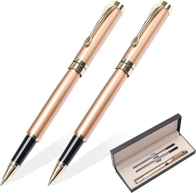 YIVONKA Luxury Ballpoint Pens Best Ball Pen Gift Set for Men & Women Professional Executive Office Nice BallPens Classy Gift Box Ballpoint Black Refill Line width 0.5mm (2 rosegold)