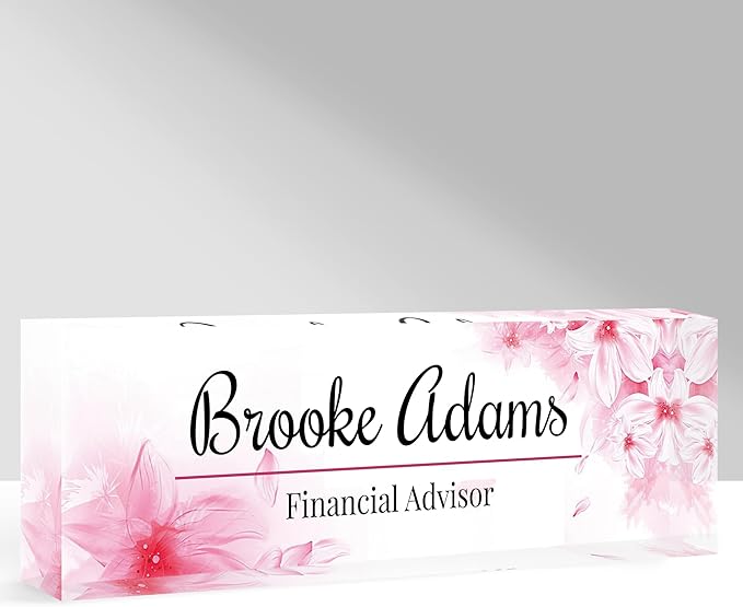 Custom Name Plate for Desk, Personalized Acrylic Office Name Sign with Name & Title, Elegant Desk Decor for Women Men, Employee Appreciation Gift (Pink-2)