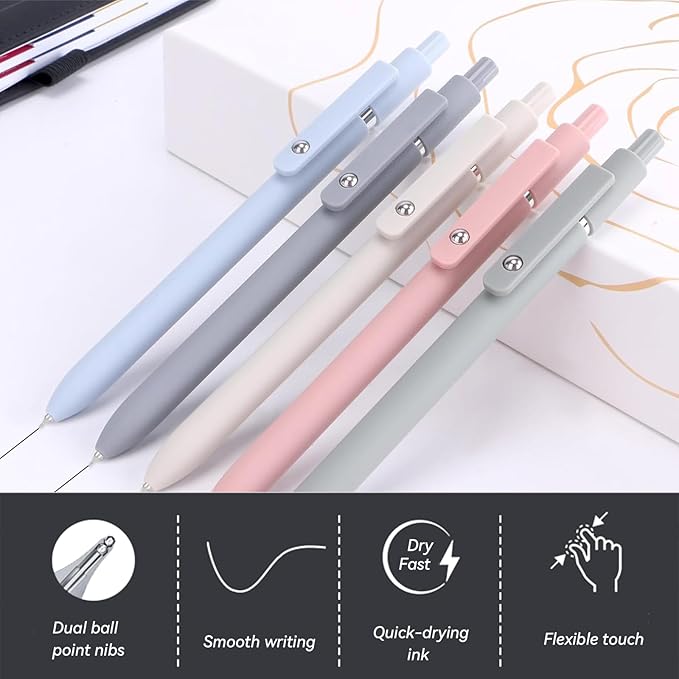 Gel Pens, 5Pcs 0.5mm Fine Point Pens With Smooth Wirting,Quick Dry Aesthetic Pens For Journaling, Ballpoint for Office School Supplies,Gifts for Women Men Student(Morandi)