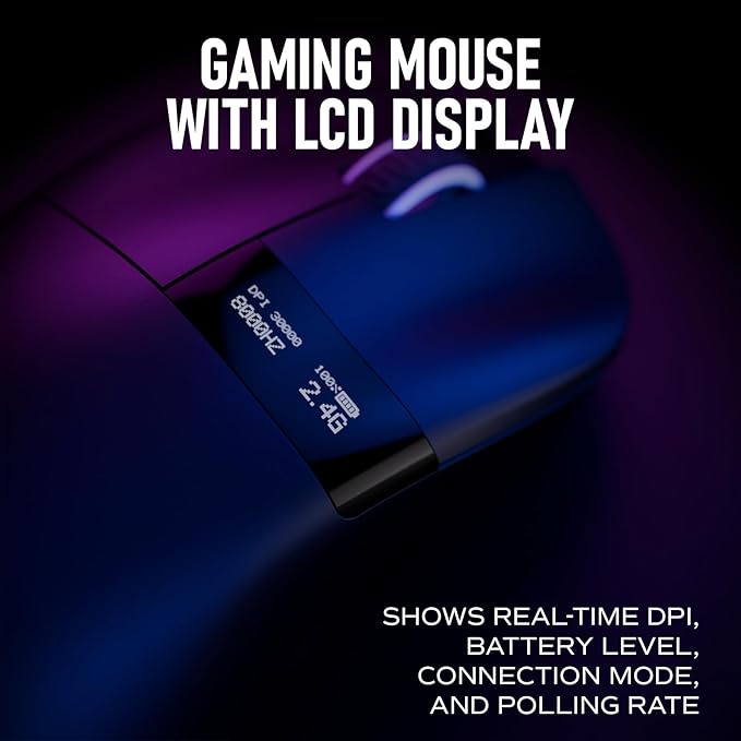 Chilkey Glacier LW 8K M Wireless Gaming Mouse with Screen - 49g Super Lightweight - Dual 8K Polling - Maximum 30000 DPI - Optical Switch - Tri-Mode 2.4G/USB-C/Bluetooth 5.2 - Black