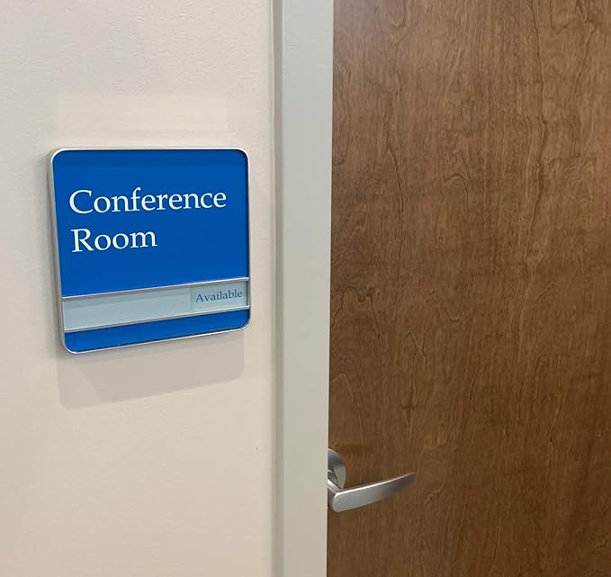 NapTags Conference Room Slider Signs (Sapphire Blue - Silver Frame, 6" x 6")
