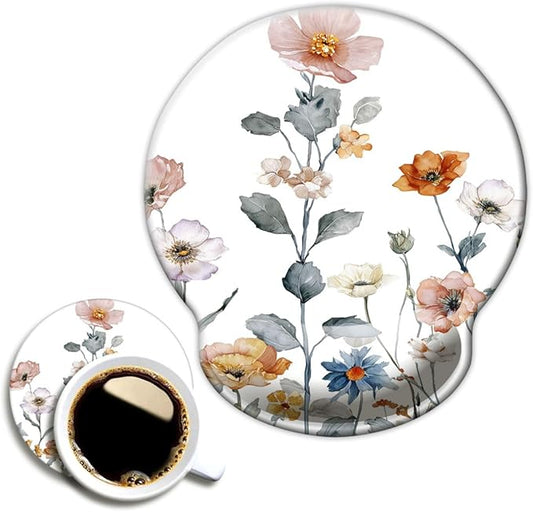 Ergonomic Mouse Pad with Wrist Support,Mouse Pad with Wrist Rest,Relieve Wrist Pain Mousepad Non-Slip Rubber Base,Mouse Pads for Desk,Computers,Laptop,Office,Home,Accessories Watercolor Floral