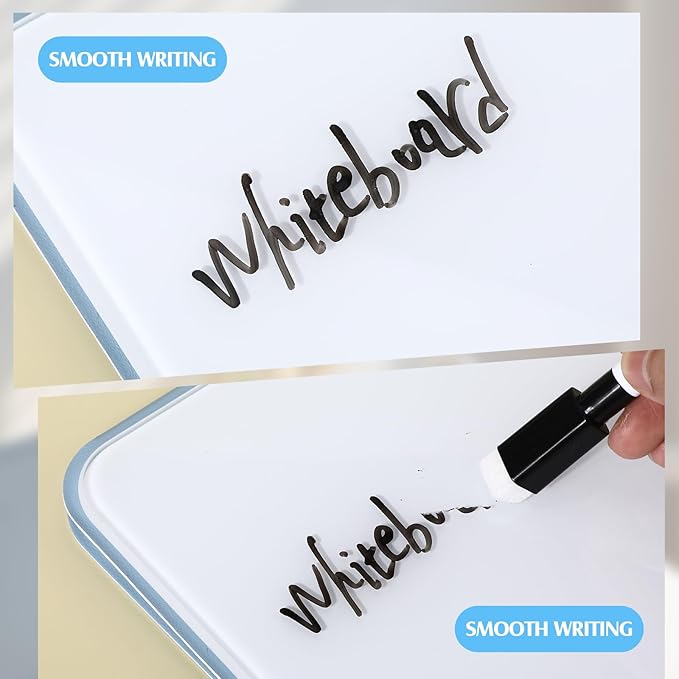 2 Pcs Small Glass Desktop Whiteboard with Reversable Stand 8 x 6 Inch Mini Dry Erase White Board Easel with 2 Markers Reusable Desk Notepad for Home Office School Supplies(Blue)