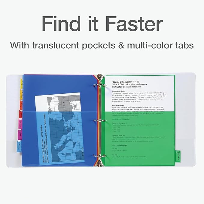 Oxford Plastic Binder Dividers, 8 Tab (Insertable Tab, 1 Set)