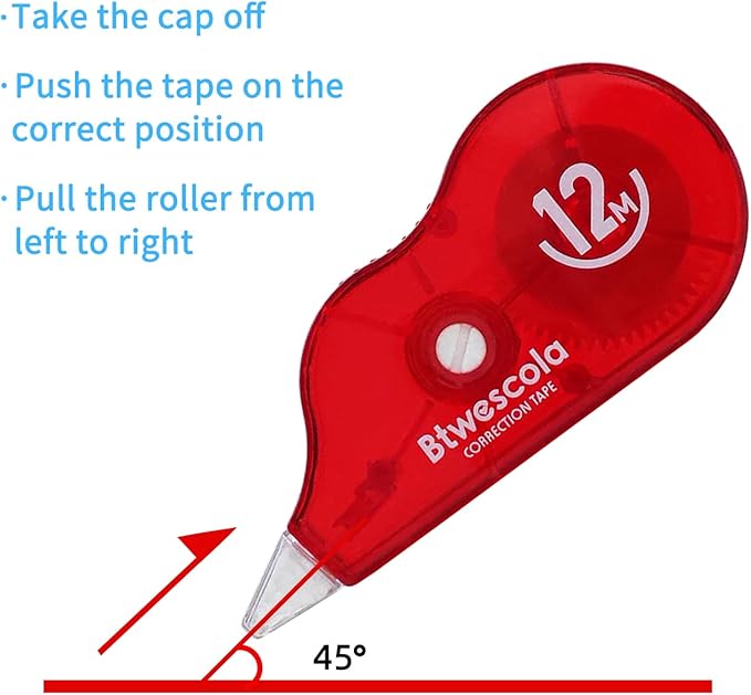 Correction Tape, 39.37FT Gift Packed Tear-Resistant Correction Tape, Tape for School, Office, With Roller Adjuster (9747-12pcs)