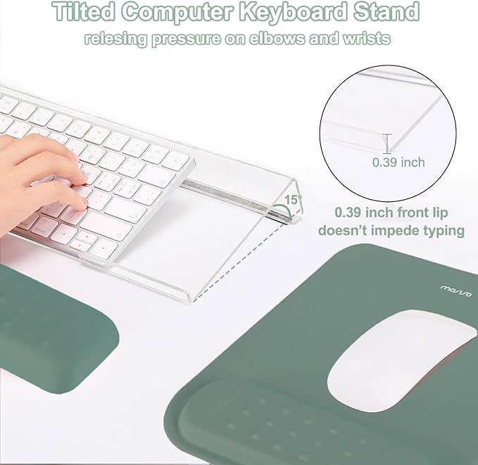 MOSISO Computer Keyboard Stand&Wrist Rest Support for Keyboard &Mouse Pad Set, Ergonomic Massage Wrist Rest Set, Easy Typing Working Acrylic Clear Stand for Office Home, Emerald Green
