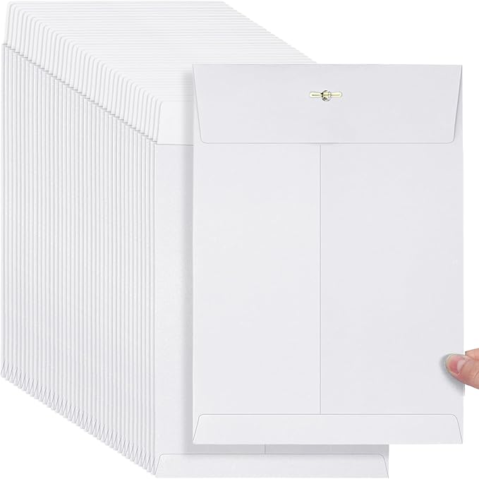 Teling 50 Pcs Manilla Envelopes Clasp Kraft Catalog with Closure for Storing Mailing 28 lb Kraft Envelope Paper for Office Document School Business Home(White,9 * 12)