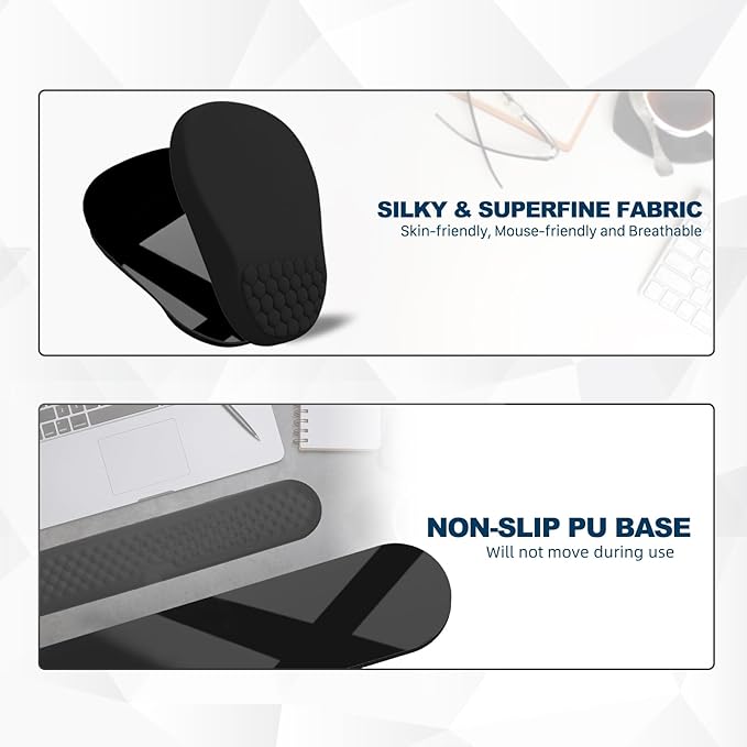 Ergonomic Mouse Pad and Keyboard Wrist Rest with Massage Design, Space-Saving Mouse Pad Wrist Support, Memory Foam Wrist Rest with Non-Slip PU Base for Computer Desk, Black
