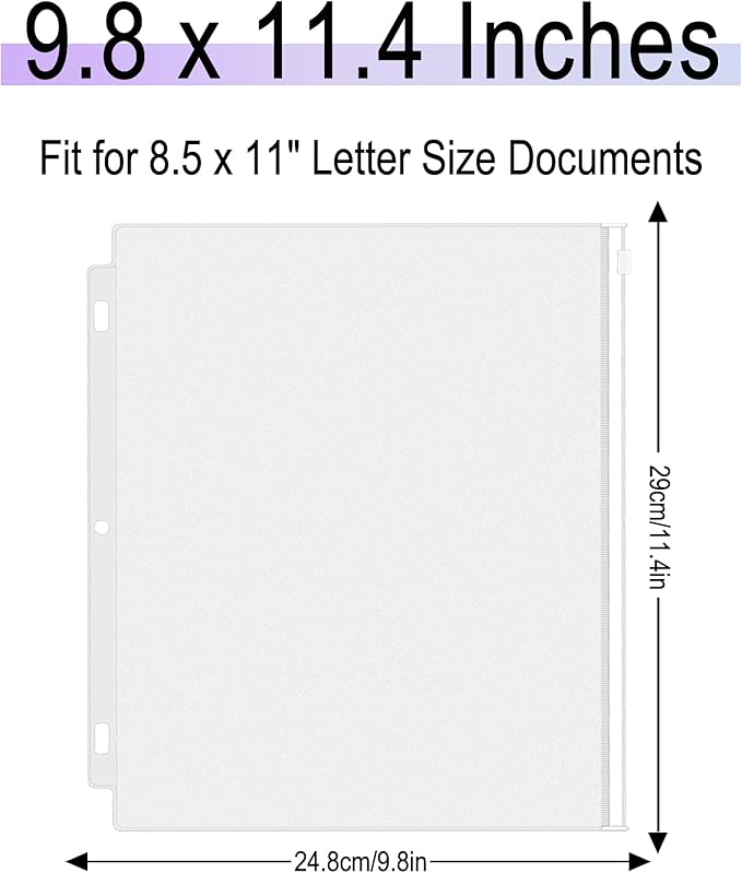 Antner 18 Pack Clear Letter Size Binder Pockets 3 Ring Binder Zipper Pouch Document Organizer, Waterproof PVC 3-Hole Loose Leaf File Bags Insert Sleeves Page Sheet Protectors Business Office Supplies