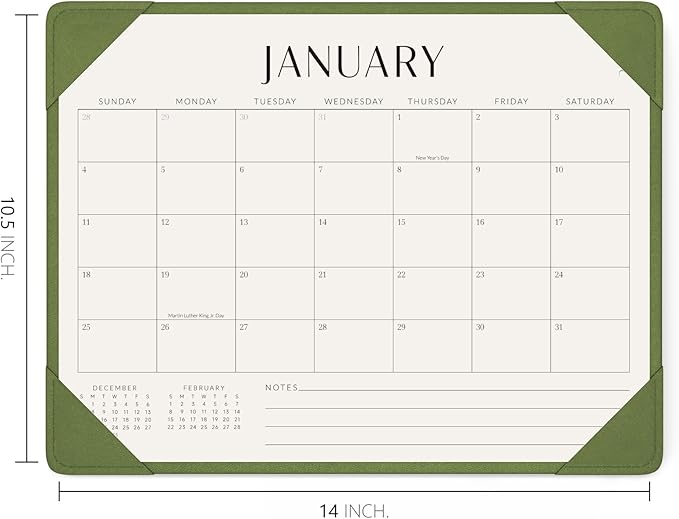 Jotsome Desk Calendar 2026 with Desktop Mat, Desk Pad Calendar From 2026 to Jun 2027 14x10.5 inch, Desk Blotter Calendar for Home Office and School, Easy Planning, Green