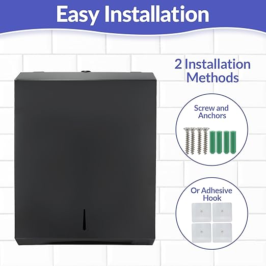 Paper Towel Dispenser Wall Mount, Matte Black Stainless Steel Commercial Paper Towel Holder with Lock, Large Capacity 400 C Fold/525 Multifold Towels