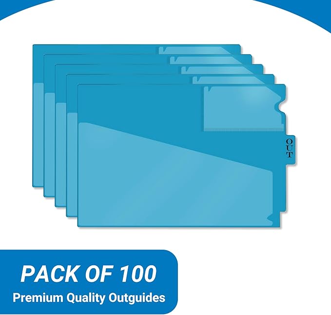 Doctor Stuff - Center Tab Vinyl Out Guides, Diagonal Cut Front Pocket, Top Charge Out Slip Pocket, Plastic File Folder, Letter Size 9" x 13-1/4", Light Blue, 100/Box
