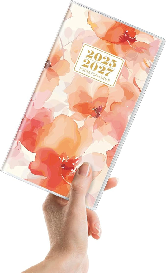 Pocket Calendar 2025-2027, Floral 2026-2027 Monthly Planner - 3.7" x 6.7" - Runs from July 2025 Until December 2027, 2026 Pocket Planner with PVC Cover for Home, School, Office Supplies