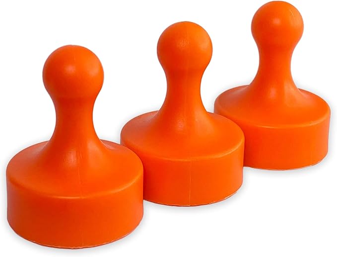 GLASSBOARD STUDIO Powerful Neodymium Magnets, Pawn-Shaped - Strong Fridge/Refrigerator and Whiteboard Magnet, Ideal for Office, Kitchen, Crafts - Rare Earth, Heavy Duty (3, Orange)
