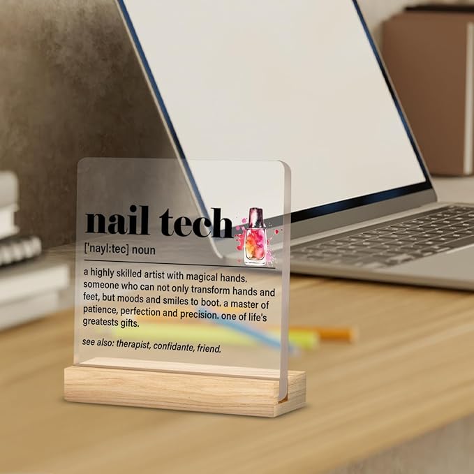Nail Tech Gifts, Nail Artist Manicurist Nail Tech Thank You Gifts Graduation Gifts, Nail Tech Definition Clear Desk Decorative Sign Beauty Room Nail Salon Acrylic Decor
