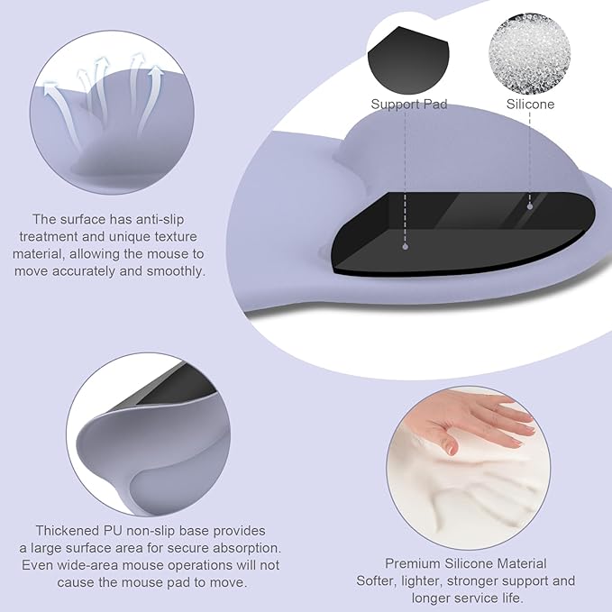 MOSISO Wrist Rest for Keyboard Mouse Pad Set,Large Gaming Deskpad&Circle Curved Mousepad&Keyboard Wrist Rest&Coaster,Ergonomic Non-Slip Mousepad&Easy Typing Pad with Curved Memory Foam,Lavender Gray