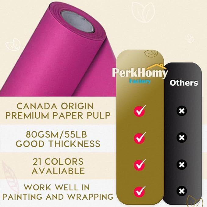 PerkHomy 36" x 2,400" (200') Rose Red Kraft Paper Roll for Craft Bulletin Board Paper Art Table Covering Crafting Gift Wrapping Bouquet Packing Parcel 80GSM 55LB (Rose Red, 36" x 200')