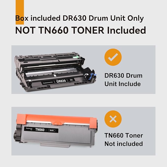 InkNI Compatible Drum (Not Toner) Replacement for Brother DR630 DR 630 Drum for HL-L2300D HL-L2320D HL-L2305W MFC-L2700DW HL-L2360DW HL-L2380DW DCP-L2540DW MFC-L2720DW Printer Black, 2-Pack