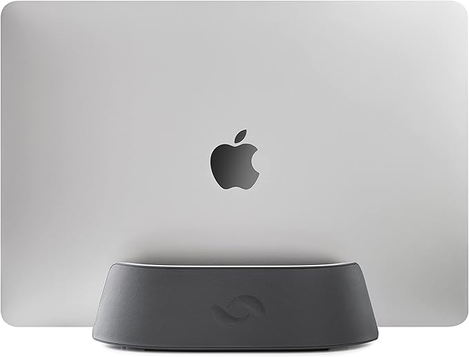 HumanCentric Vertical Laptop Stand in Vegan Black Leather, Upright Adjustable Holder and Dock, Laptop Vertical Stand Fits MacBook Pro and Other Laptops .5" to 1.5", Clamshell Compatible