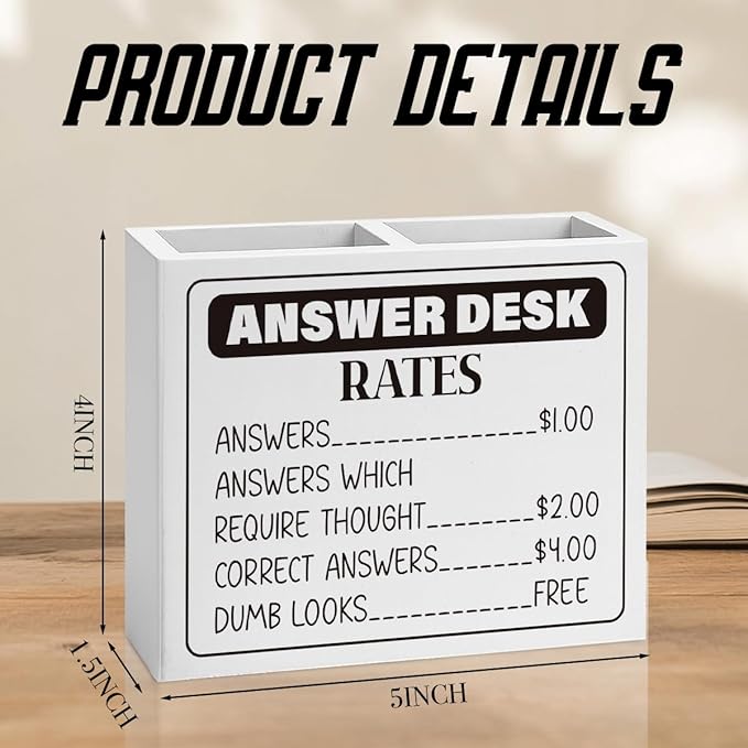 Answer Desk Rates Sign,Hold on Partner Im Overstimulated Sign,Funny Boss Gifts Office Room Decor for Women Men Teams Coworker Friend Wooden Pencil Holder, Boss Day Gifts Desk Decor