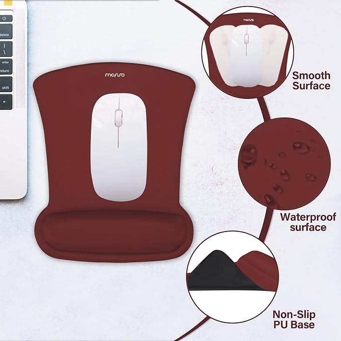 MOSISO Wrist Rest Support for Mouse Pad & Keyboard Set, Ergonomic Mousepad Non-Slip Base Home/Office Pain Relief & Easy Typing Cushion with Neoprene Cloth & Raised Memory Foam, Wine Red