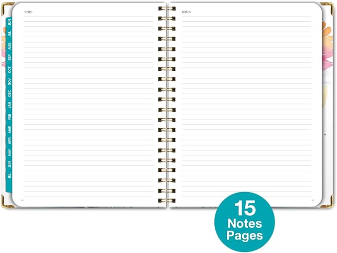 HARDCOVER Academic Year 2025-2026 Planner: (June 2025 Through July 2026) 8.5"x11" Daily Weekly Monthly Planner Yearly Agenda. Bookmark, Pocket Folder and Sticky Note Set (Rainbow Floral)