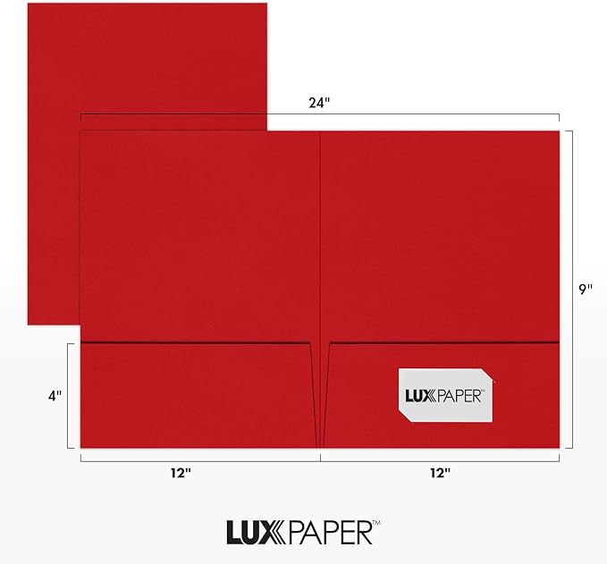 LUXPaper 9" x 12" Presentation Folders | Two Pocket | Ruby Red | 100lb. Cover | 10 Qty