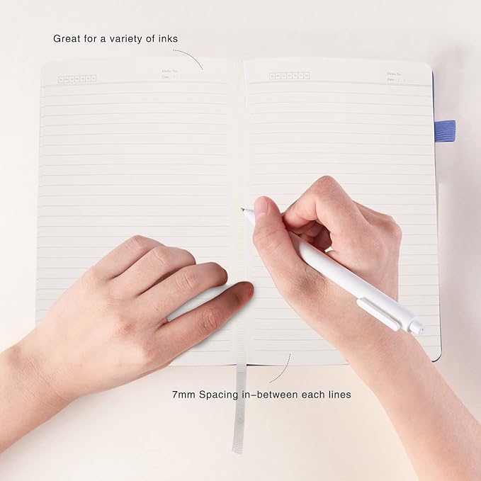 Deziliao Lined Journal Notebooks with Pen Loop, Hardcover Notebook Journal for Work, 100Gsm Premium Thick Paper with Inner Pocket, Medium 5.7"x8.4", （Purple, Ruled）