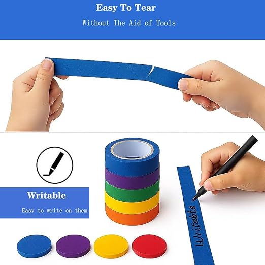 Colored Masking Tape 7-Pack, 1 Inch x 72 Ft (Total 504 Ft) Color Painters Tape Set, Colorful Craft Teacher Tapes Great for Labeling or Coding, Arts&Craft, DIY, Decoration Room, Classroom Supply