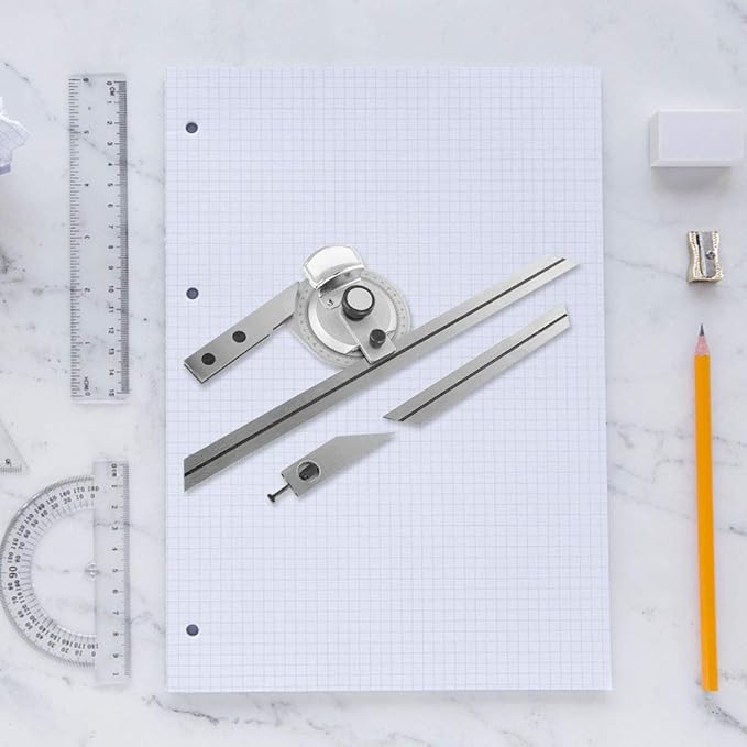 Fdit Bevel Protractor, 360 Degree Universal Stainless Steel Vernier Bevel Protractor, Angle Measuring Finder Ruler Tool with Magnifying Glass